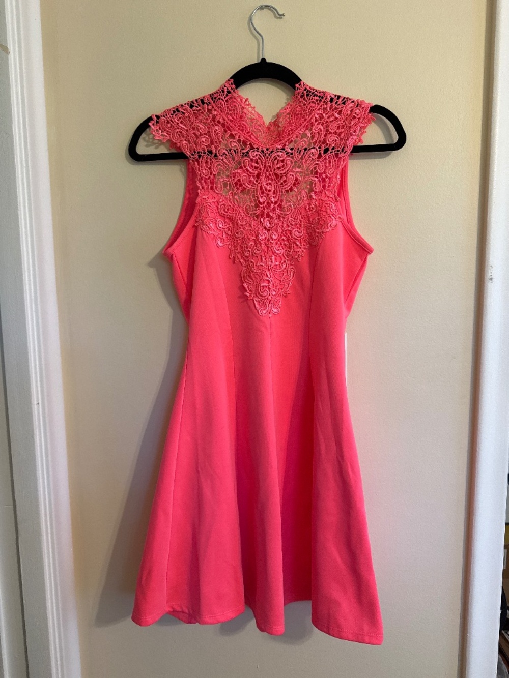 Charlotte Russe Neon Pink A-Line Lace Dress